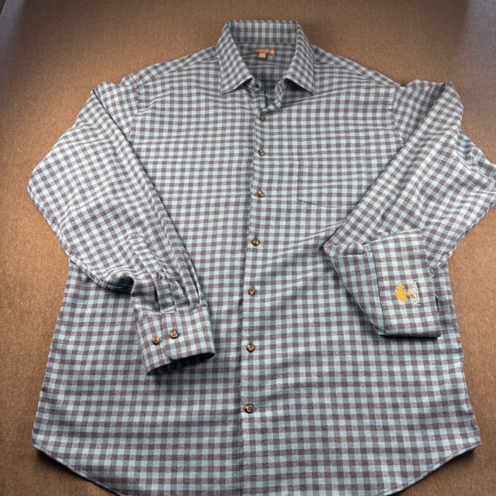 Peter Millar Crown Sport XL Blue Gingham Oak Tree National Golf Button Down